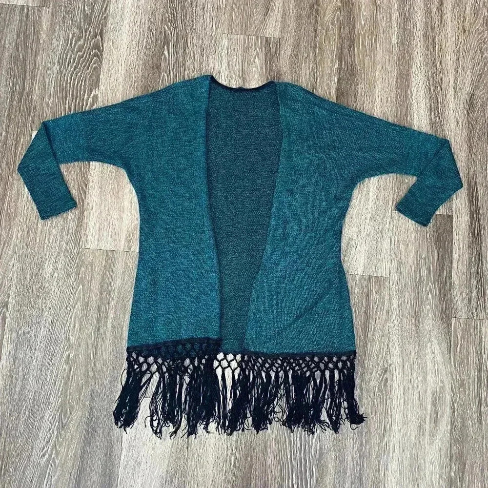 Womens Blue/Green Fringe Cardigan - M